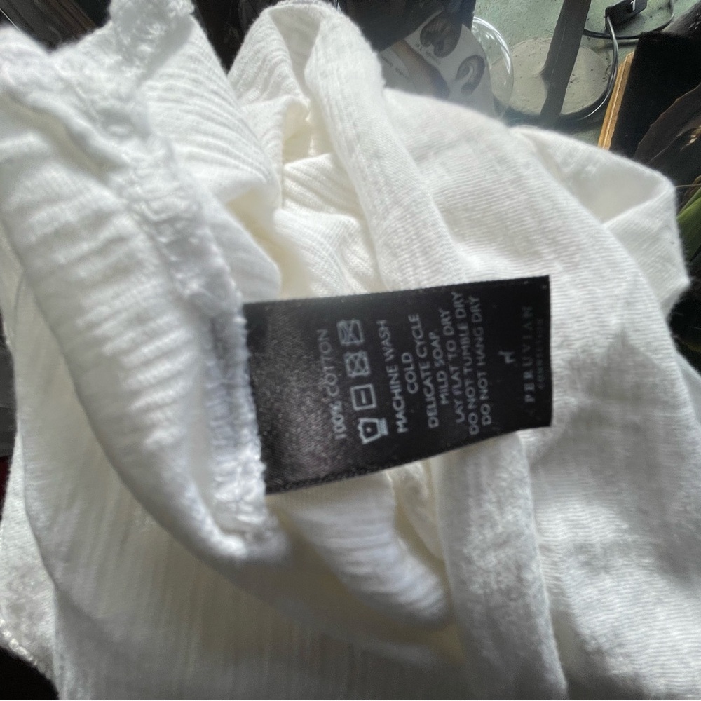 Peruvian Connection Knit Button Front Top White M… - image 8